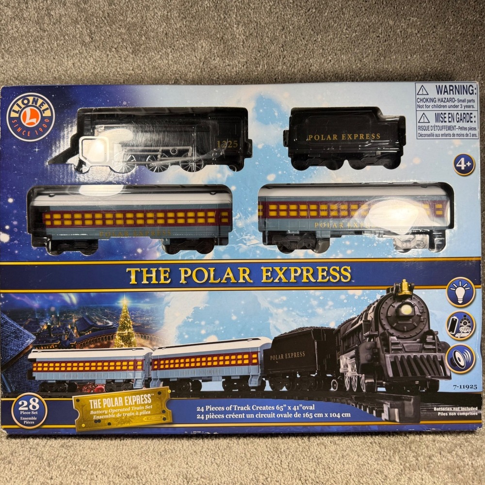 Lionel Polar Express Train Set Black Battery Operated Holiday Kids 28pc 7-11925
